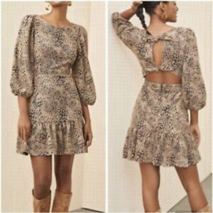 Anthropologie MAEVE PUFF SLEEVES ANIMAL PRINT CUT OUT MINI DRESS SIZE 14